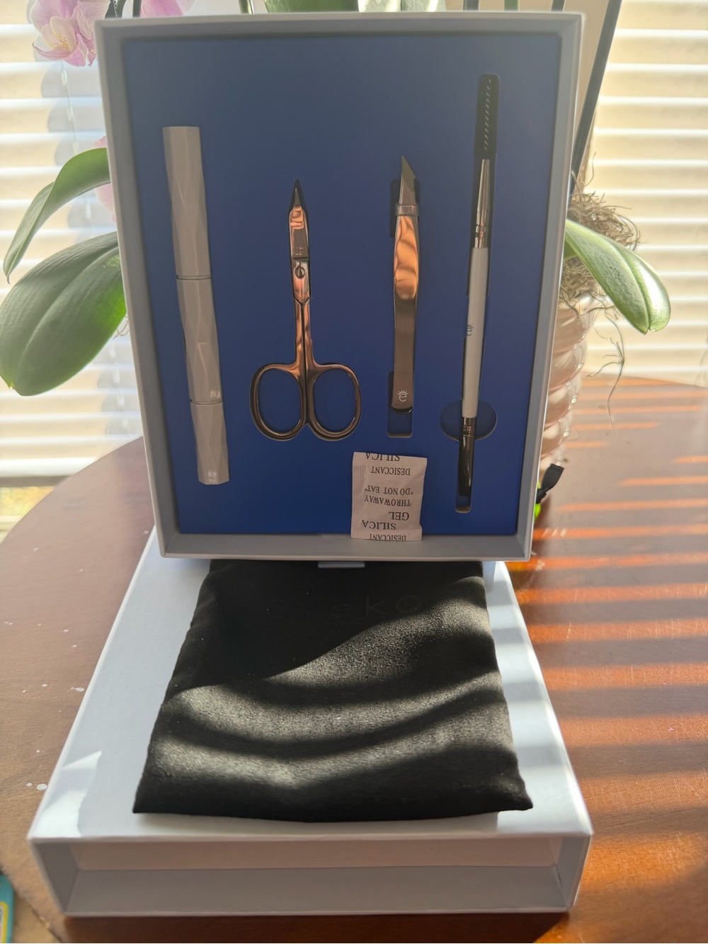 Blue Manicure & Eyebrow Tool Set with Rose Gold Scissors